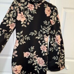 Guess Black and Pink Floral Long Sleeve Dress